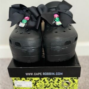 Cape Robbin Kids Black Shoes with Bow and Gem Accents